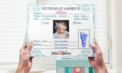 Certificado de Nacimiento con la Foto de tu Reborn